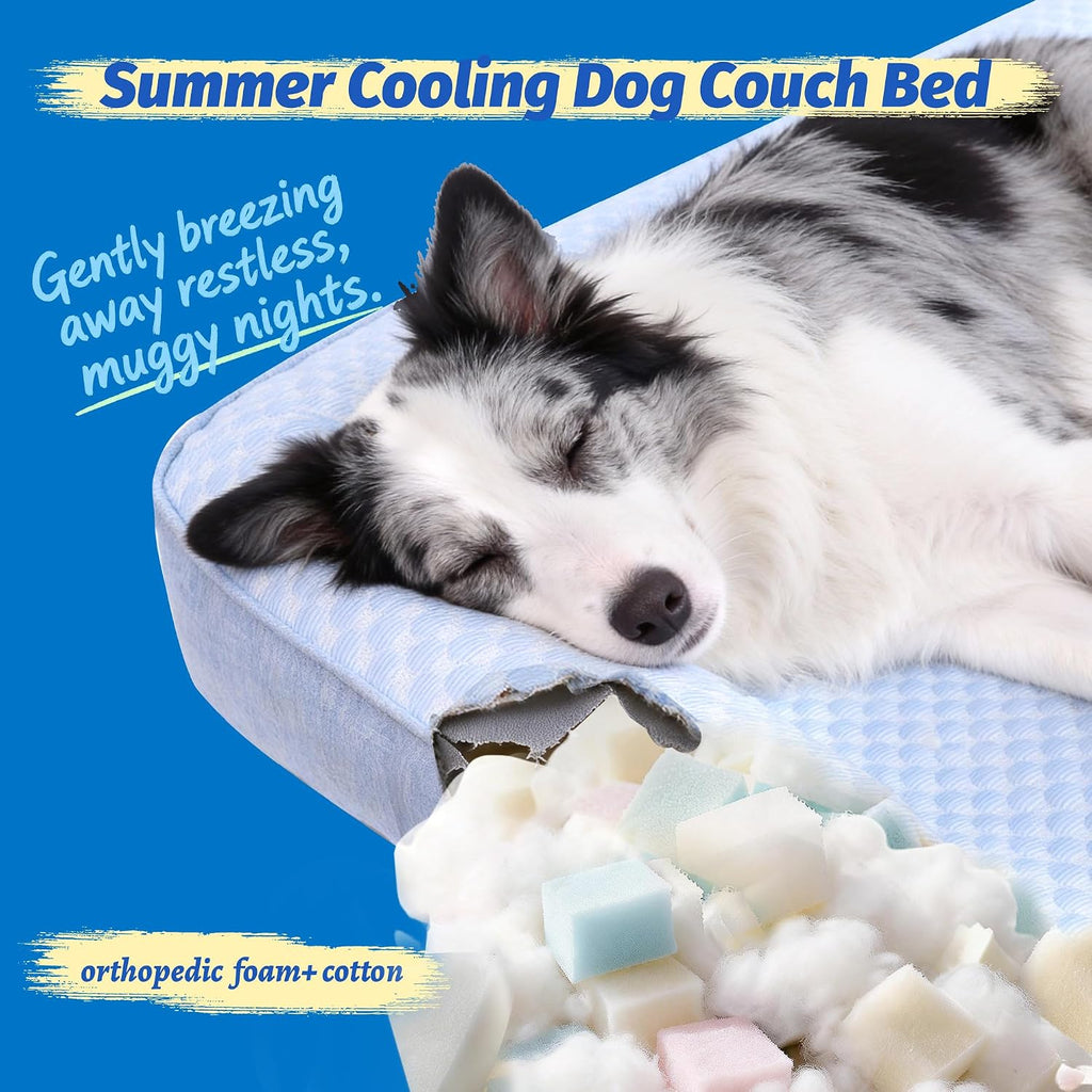 WATANIYA PET Cooling Dog Bed, Washable Cooling Mat for Dogs with Removable Cover, Self Cooling Couch Cover for Dog, Non-Slip Dog Couch Bed, 35x31 Inch, Blue