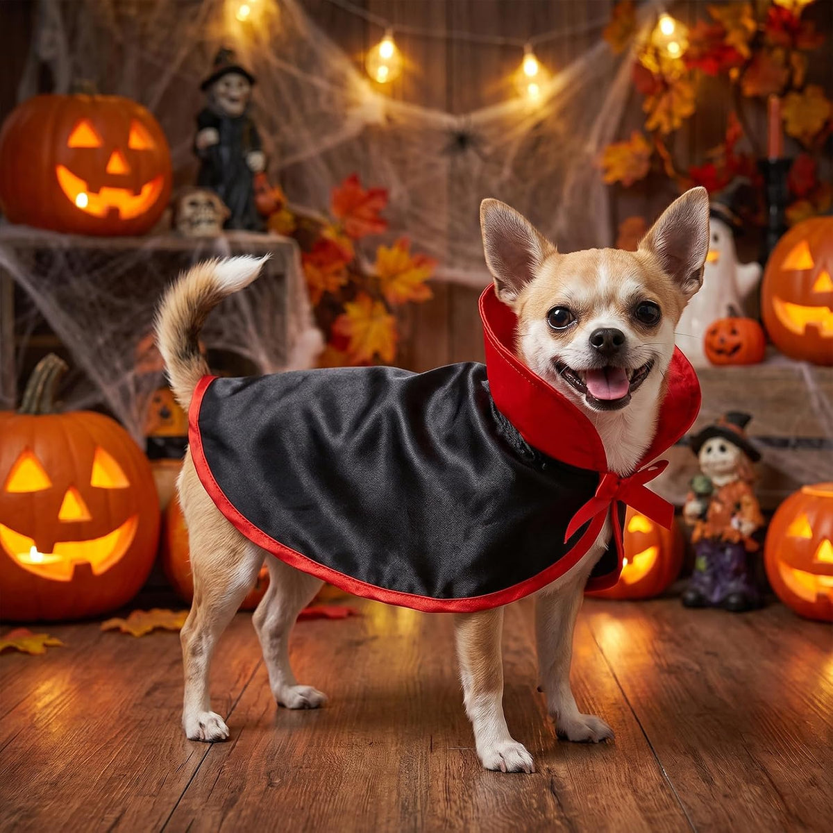 NAMSAN Pet Vampire Costume for Cats Small Dogs Rabbits, Halloween Cat Dracula Cape, Stand-Up Small Dog Vampire Cloak, Halloween Cat Outfit for for Holiday Party Cosplay Statue Decoration
