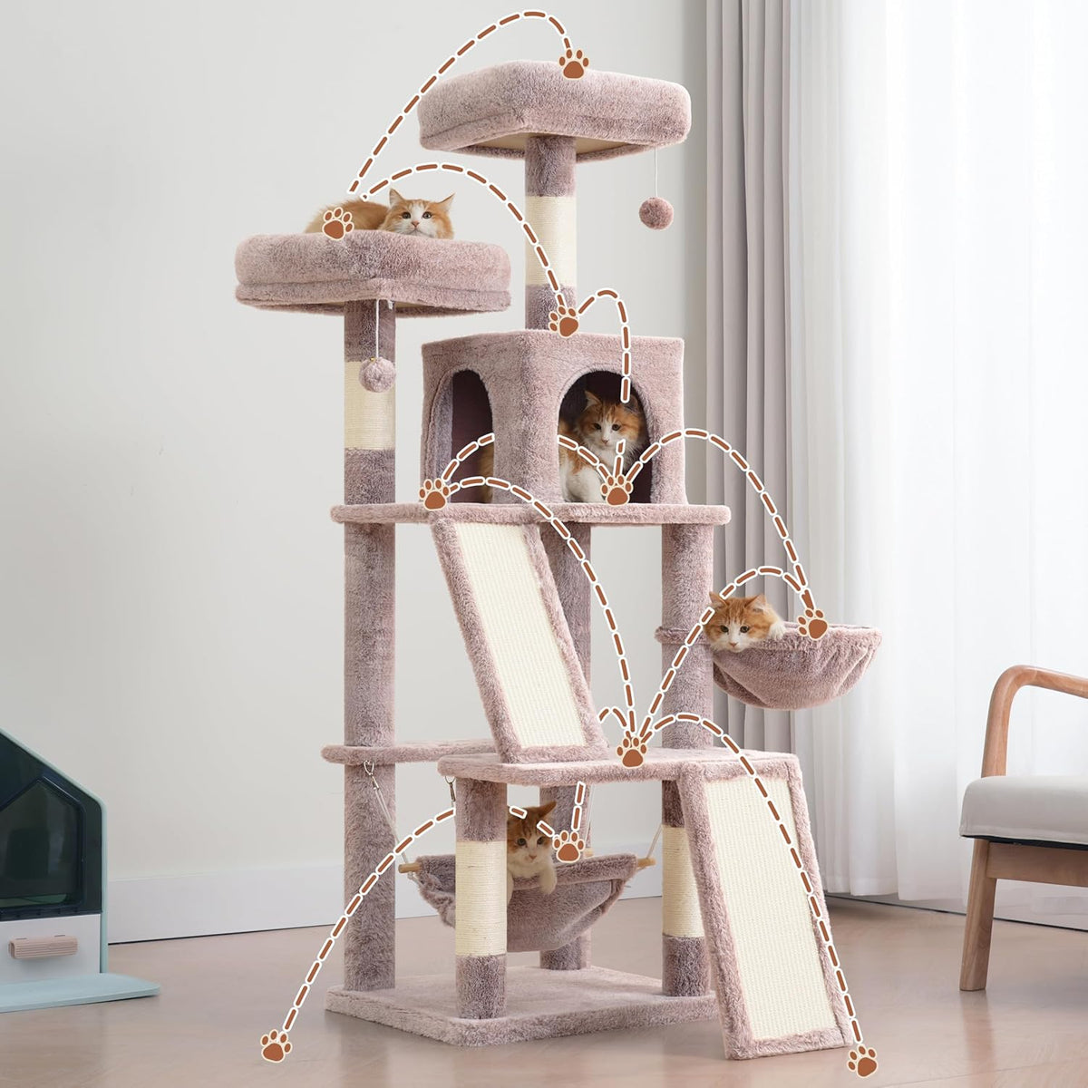 Gitelsnour Cat Tree Tower Multi-Level with 2 Scratching Boards, GCT022MU