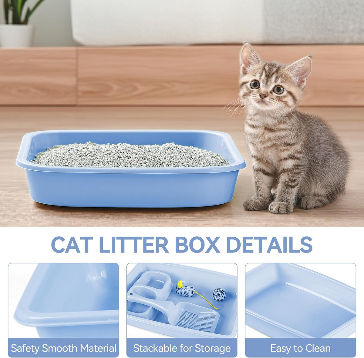 PAWISE Cat Litter Box Set, Small Cat Kitten Starter Kit, Includes Cats Toilet Kitten Litter Pan with Litter Scoop, Double Dish Cat Bowl, Kittens Mouse and Ball Toy