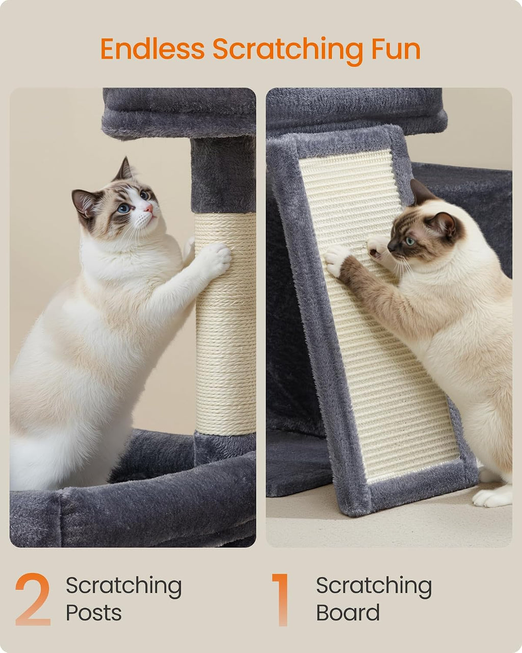 Feandrea Cat Tree, 33.8" Cat Tower, Scratching Posts and Ramp, Dark Gray