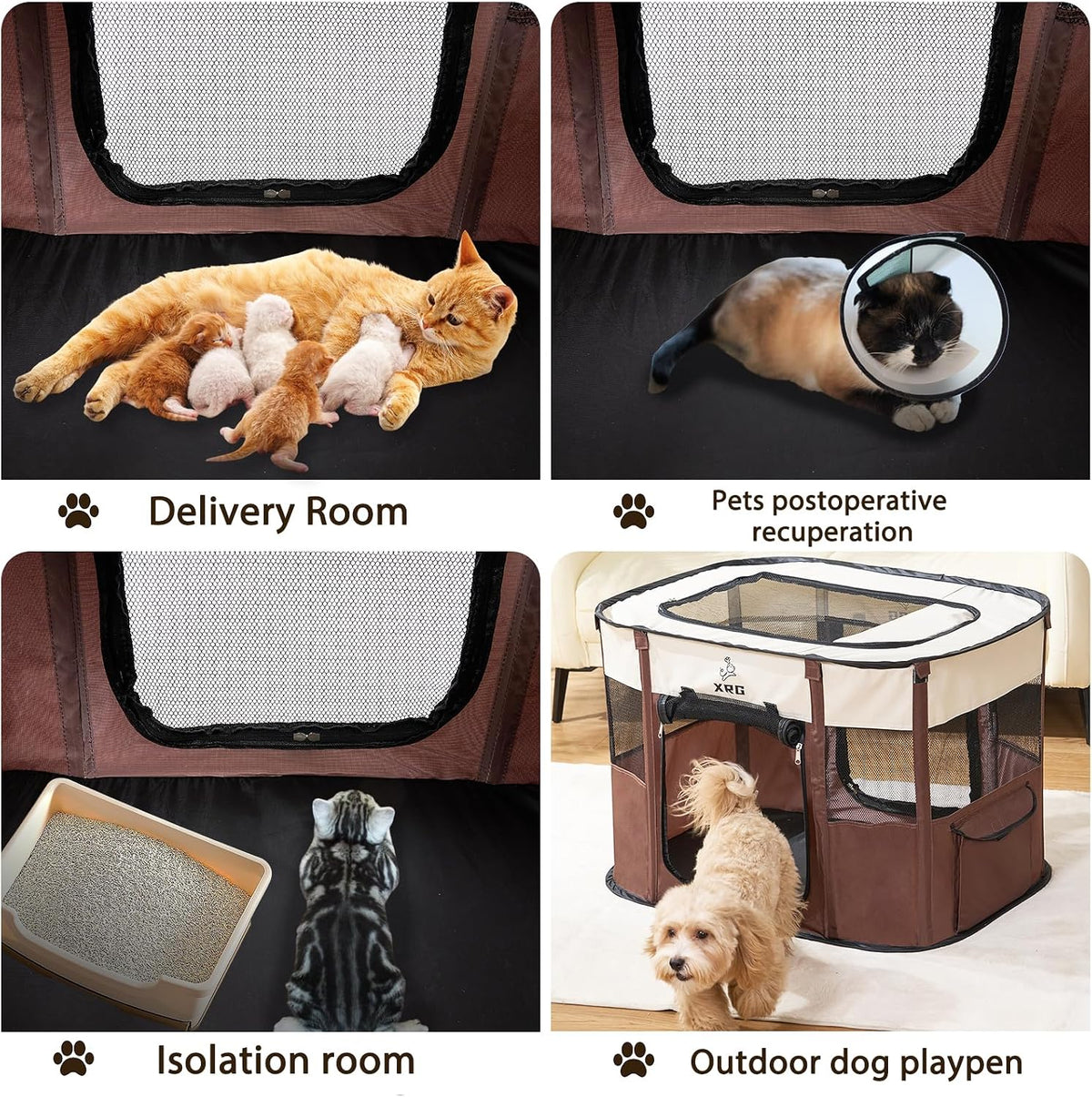 XRG Foldable Pet Playpen,Indoor Cat cage Puppy Crates L(35.4"x27.6"x23.6")