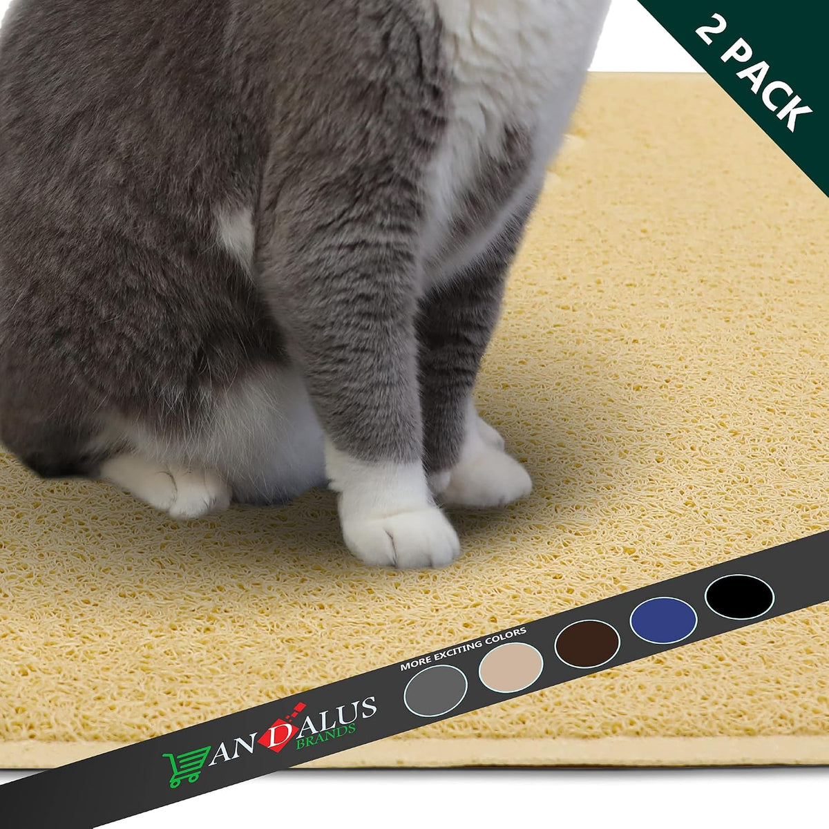 Andalus Medium Cat Litter Mat, Pack of 2 - Waterproof, Non-Slip & Easy to Clean Cat Litter Box Mat for Extra Efficient Pet Litter-Trapping, Beige (23.5” X 15.75”)