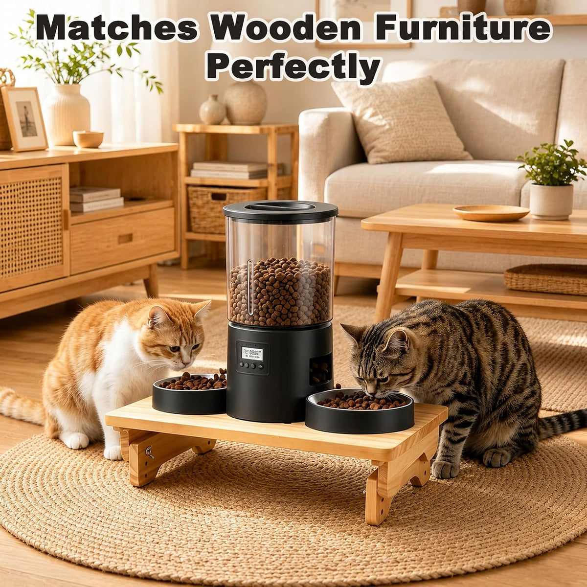 SZEE Adjustable Cat Food Stand, for Rectangular 2-Bowl Automatic Cat Feeder