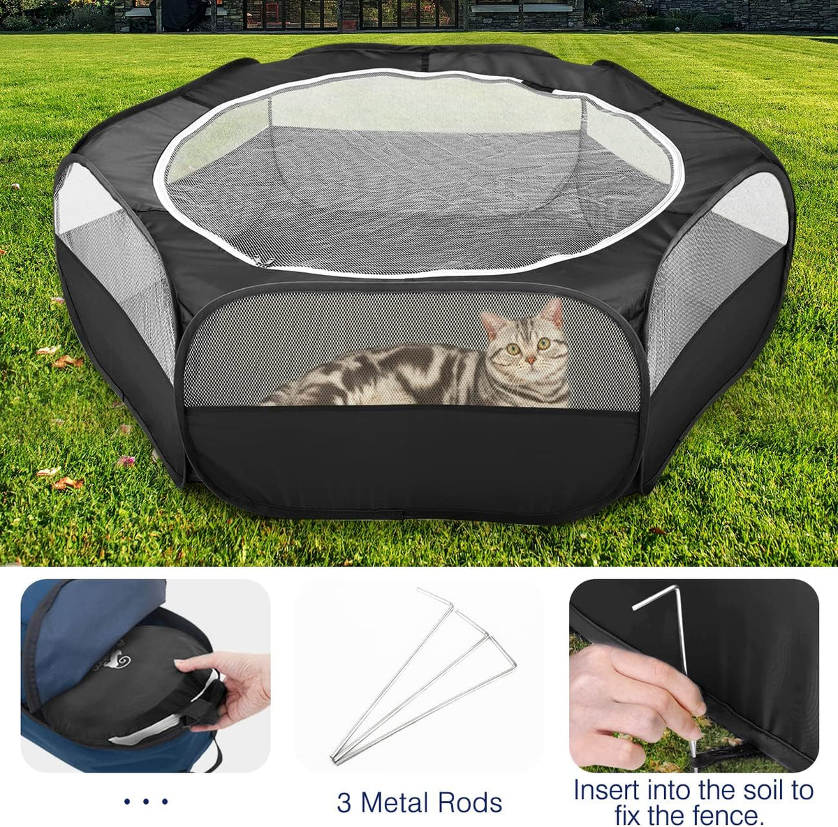 Pawaboo Small Animal Playpen, Waterproof Portable Pet Cage Tent, Black