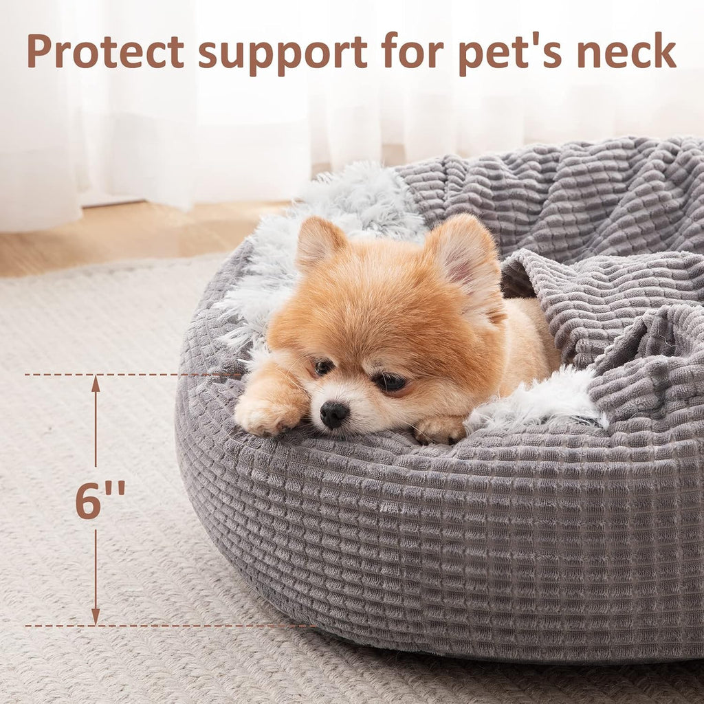 MIXJOY Small Dog Bed Cat Bed with Blanket Attached Donut Washable, 23in
