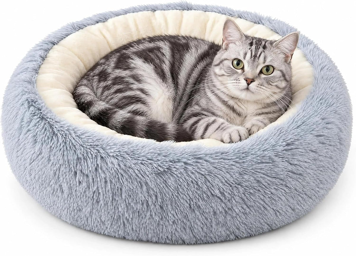 Calming Donut Pet Bed, Grey 19.7in for Cats Small Medium Dogs