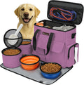 Modoker Weekend Dog Travel Bag Set with 2 Food Bags, 2 Bowls and Mat,Pink