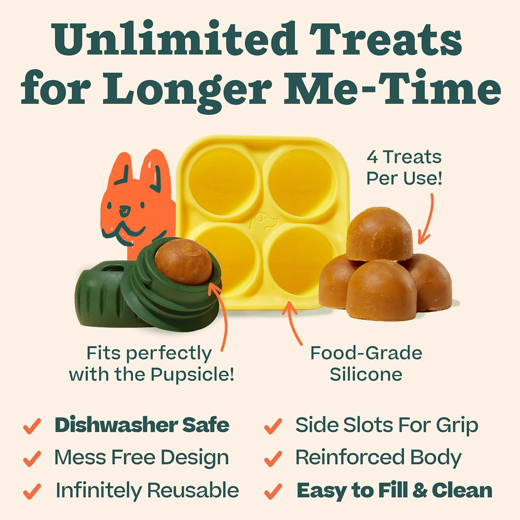 WOOF Pupsicle Dog Treat Toy with Silicone Treat Tray for Dogs 75 lbs & Up | Pupsicle toy for extra-large dogs, silicone treat tray, homemade frozen treats, easy-fill design, low-mess play
