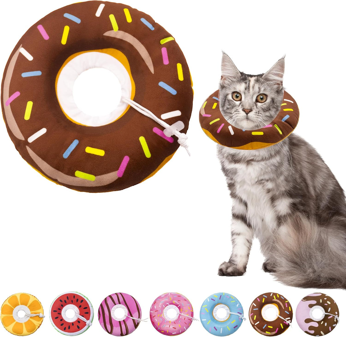 Seyezo Cat Cone Collar Soft, Adjustable Cat Recovery Collars, Donut Brown M