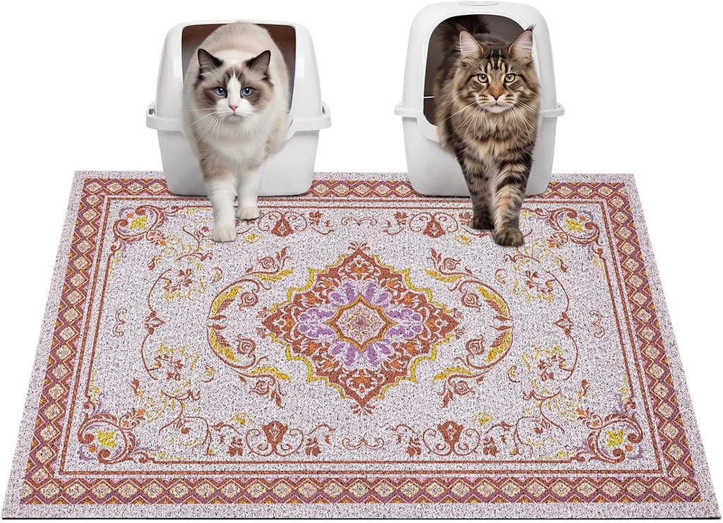 Glittme Cat Litter Mat, 33"x22" Non-Slip Washable Trapping Mat for Cats | Litter Trapping Mat With Thick PVC Coil To Catch Scatter, Soft On Paws And Waterproof Bottom To Protect Floors