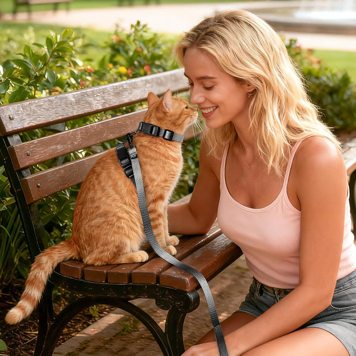 Cat Harness and Leash Set, 3-in-1 Escape Proof Adjustable, Comfortable Soft Lightweight, Safe, Easy to Wear, Walking Travel Kitten Harness for Small Medium Large Cats (Grey)