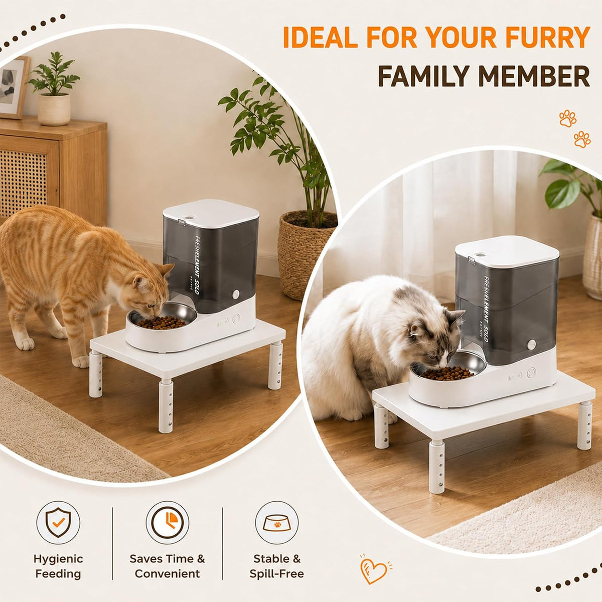 ECOLOVI Height-Adjustable Cat Food Stand, Elevated Cat Feeder Stand for Automatic Feeder & Bowls, Lifted Cat Food Table Station, Raises Feeder/Bowl, Relieves Spine and Joints Noticeably, White