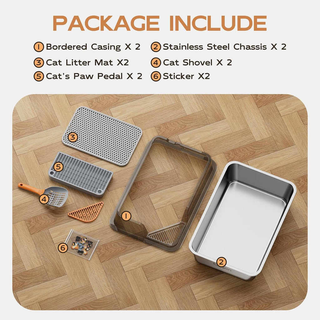 2 Pack Stainless Steel Litter Box - XXL Cat Litter Box