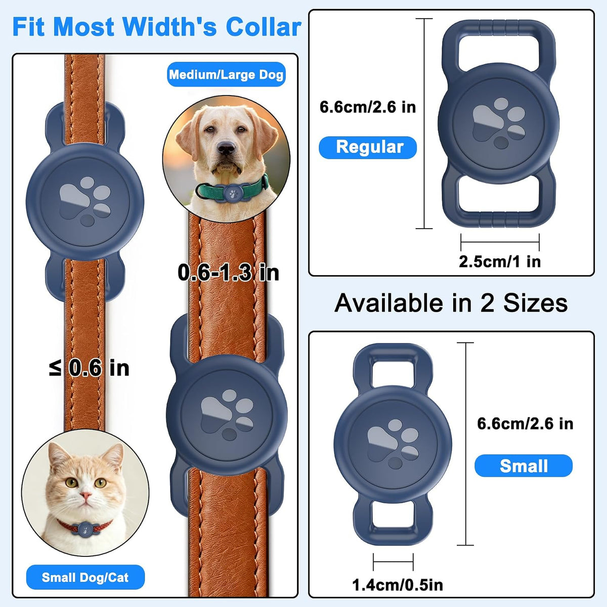 Airtag Collar Holder for Cats or Small Dogs, Waterproof, 1 Pack Navy Blue