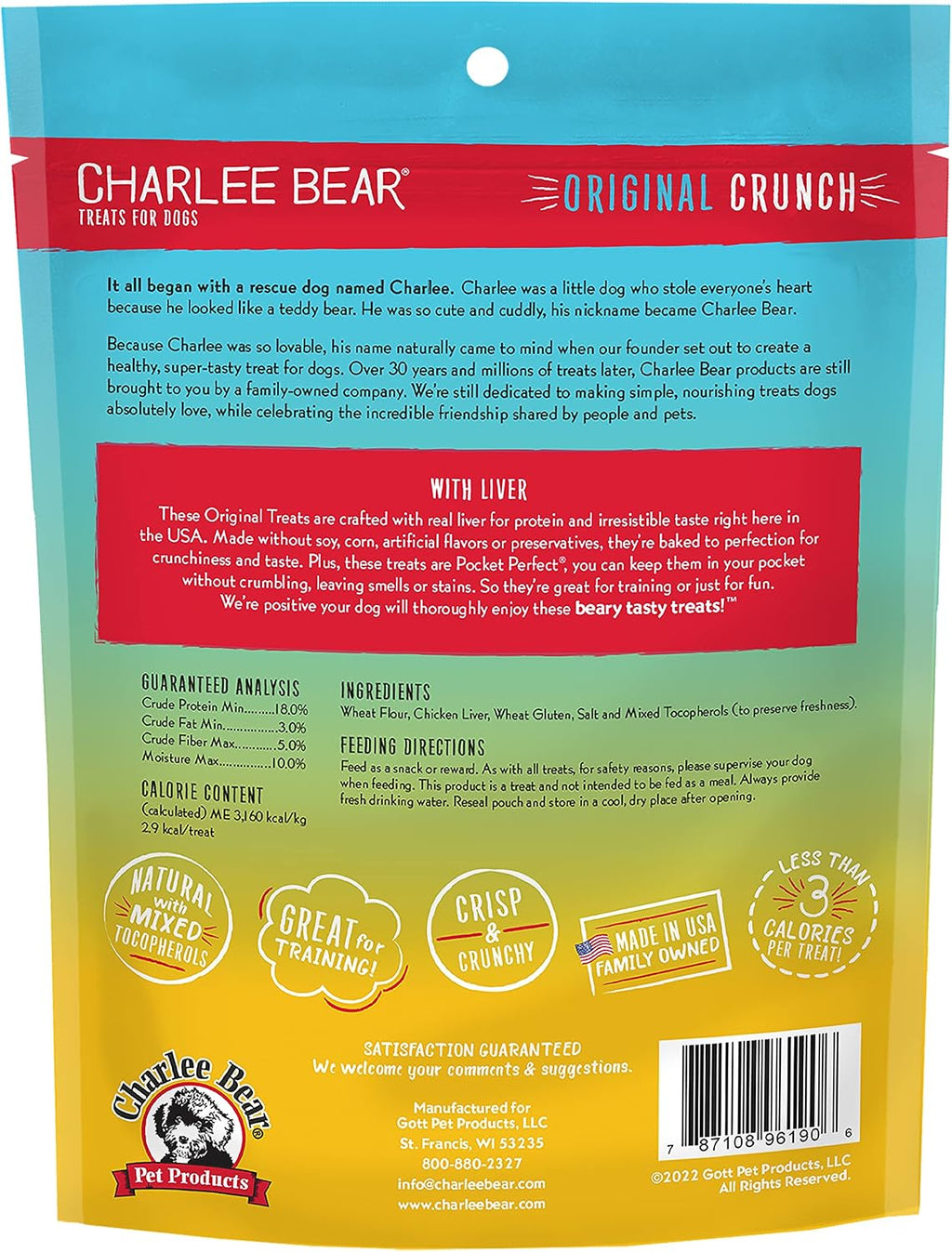 Charlee Bear Original Crunch Dog Treats, Chicken Liver, 16 Ounce Resealable Bag, Low Calorie Training Treats for Dogs, Limited Ingredient, Healthy, Crunchy Dog Snacks, Made in USA (Pack of 2)