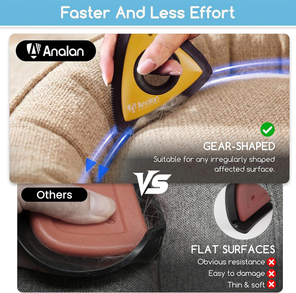 Analan Mini Pet Hair Remover for Car Detailing Dog Hair Tool Brush (Yellow)