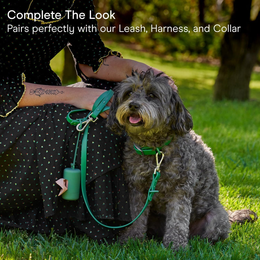 Wild One Dog Poop Bag Holder and Dispenser with Leash Attachment, Leak Proof, Easy Twist Top for Refills, Includes 1 Box Of Bags, Seafoam