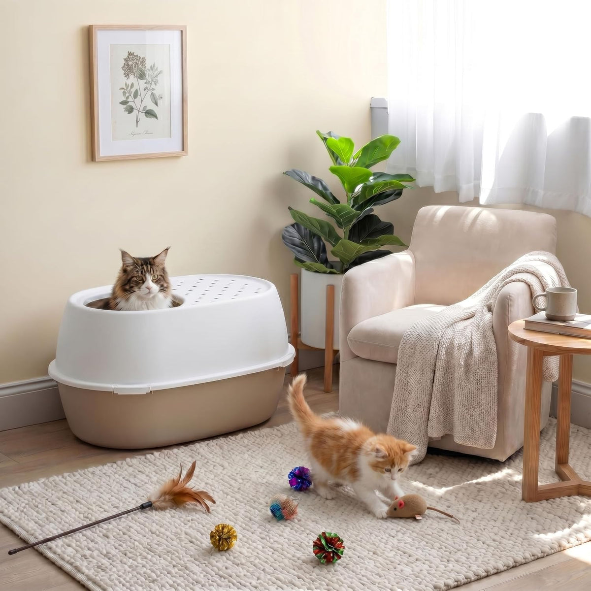 IRIS USA XX-Large Top Entry Cat Litter Box, Dog Proof, Beige/White | Extra Large, Heavy Duty Plastic, Big Cats, Secure 4-Buckle Lock, Tracking Control Lid, Quick Cleanup
