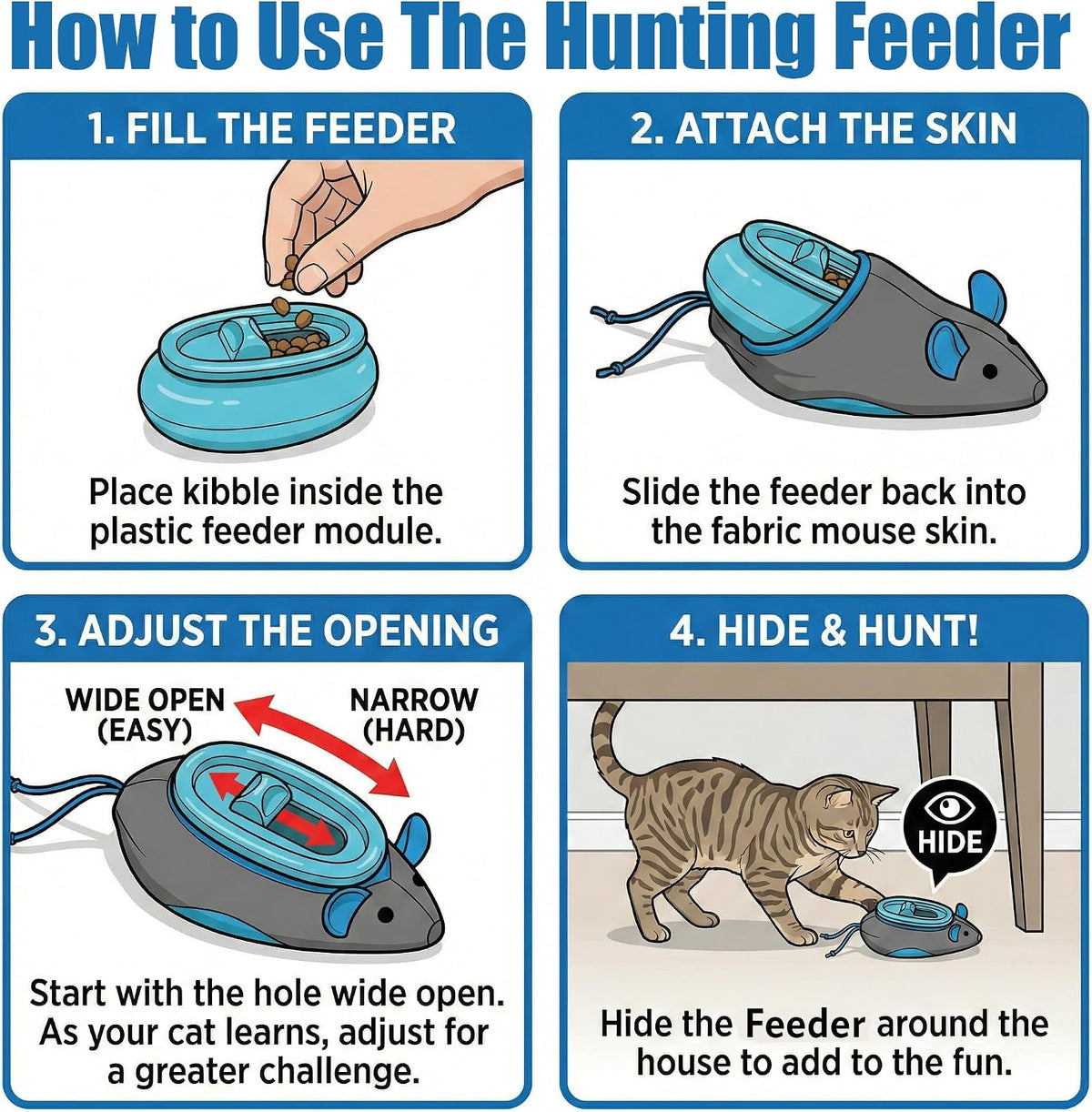 SPOT Doc and Phoebe's Cat Hunting Feeder - Interactive Indoor Slow Feeder & Treat Dispenser Toy, Encourage Natural Instinct to Hunt, Solve Behavioral Problems & Obesity, Set Includes 3 Mice and Scoop