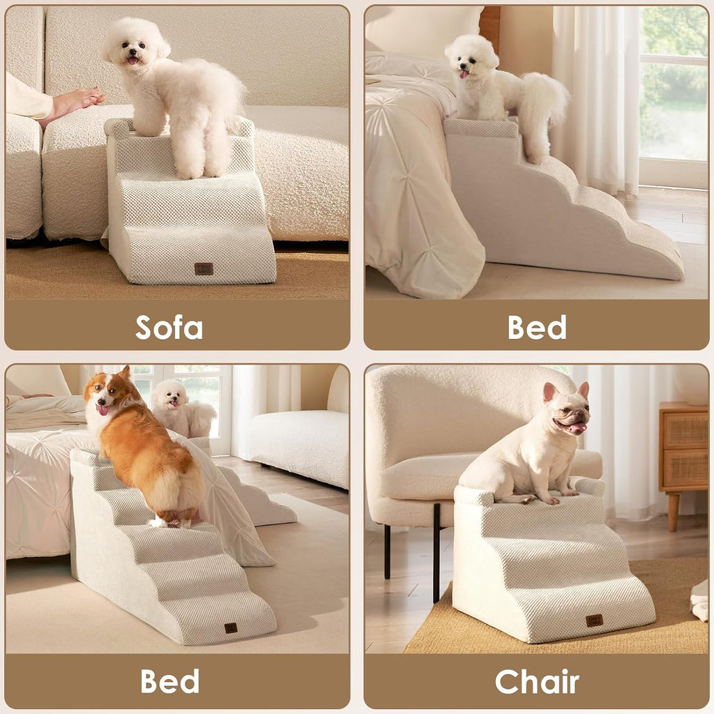 EHEYCIGA 4-Step Curved Dog Stairs for Beds 17.6" H, Beige