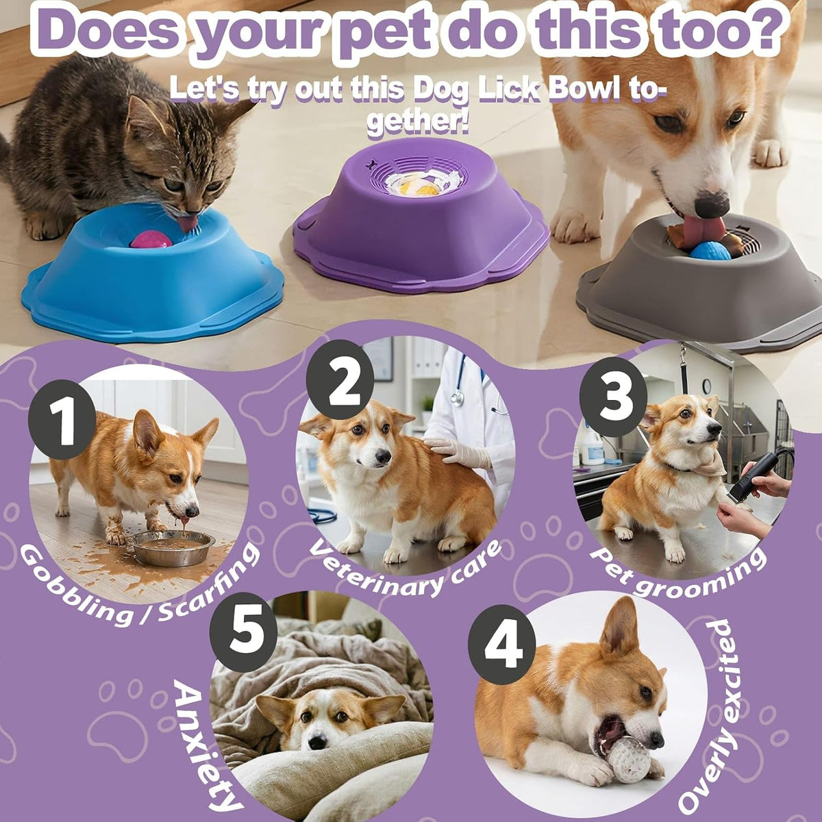 Dog Licking Bowl with Rolling Ball, Lick Toy, Anti Boredom Toys