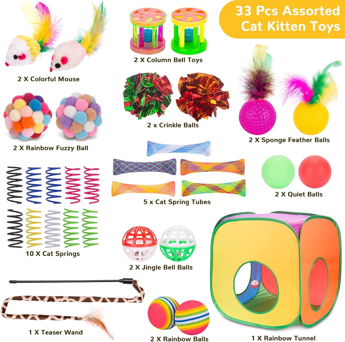Retro Shaw 33 Pack Cat Toys with Tunnel for Indoor Cats