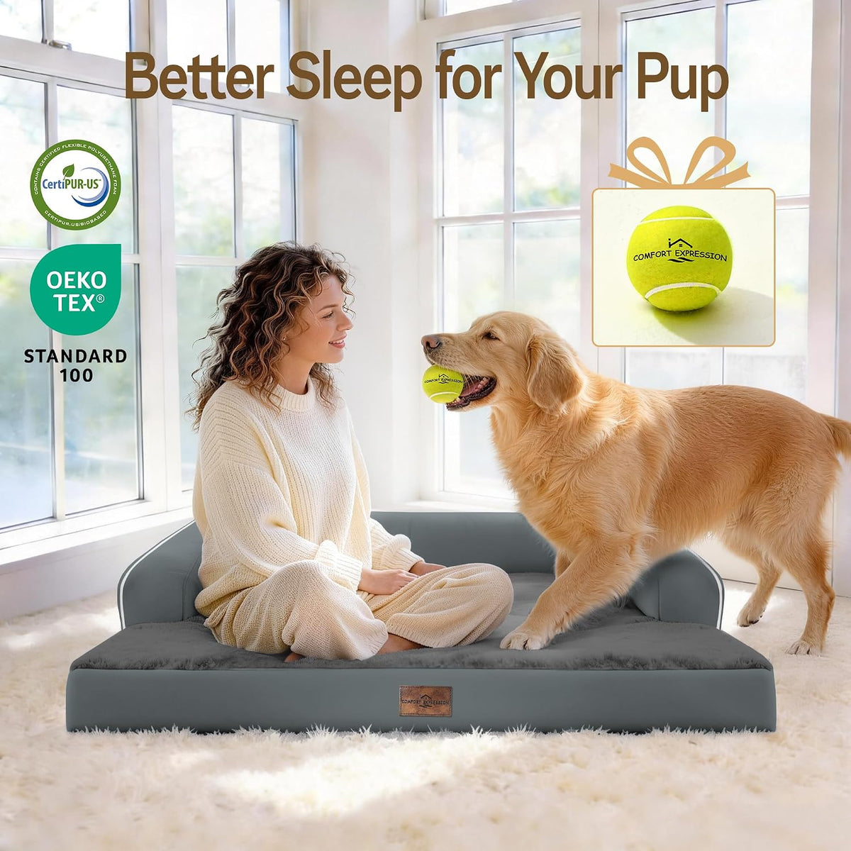 Comfort Expression Washable Dog Bed with Bolster for Medium to Large Dogs
