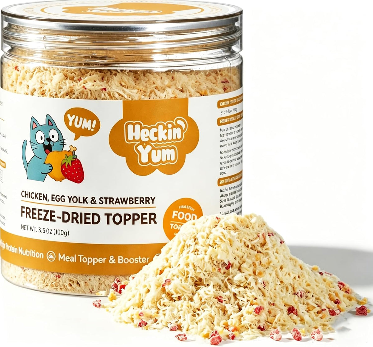 Freeze Dried Cat Food Toppers Treats, Chicken, Egg Yolk & Strawberry 3.5 oz