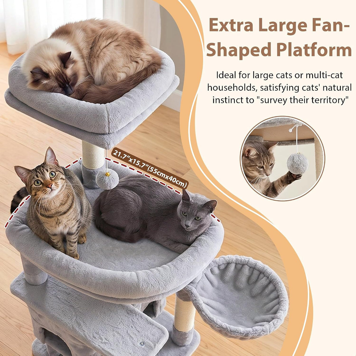 Gitelsnour 74.4'' Cat Tree Tower for Large Cats with Removable Bed, GCT803W