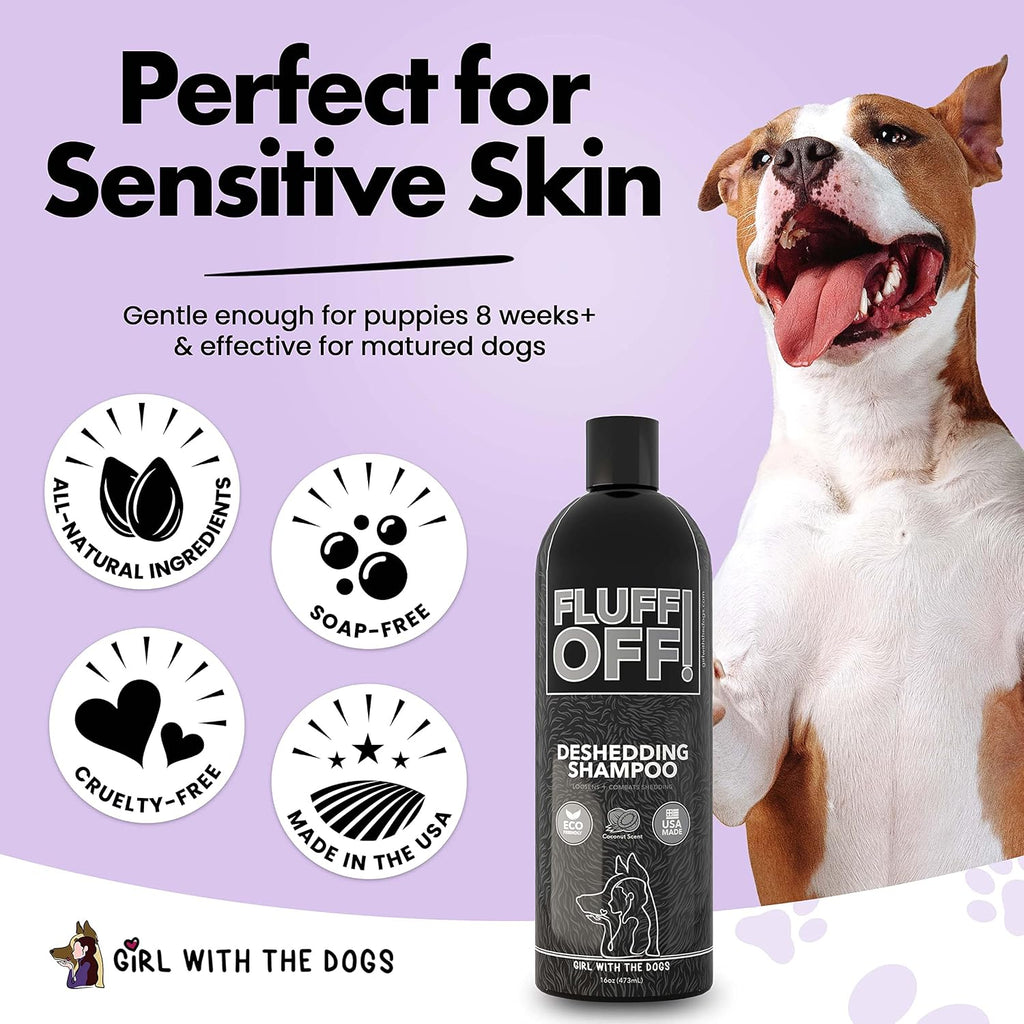 Fluff Off! by Girl With The Dogs, Natural Deshedding Dog & Cat Shampoo 16 Oz and Pet Scent 8 Oz