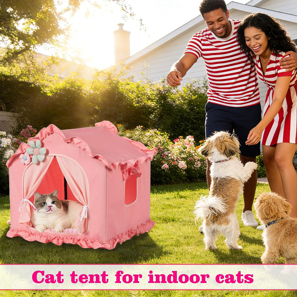 Pink Indoor Dog House with Frame Foldable Breathable for Small Dog