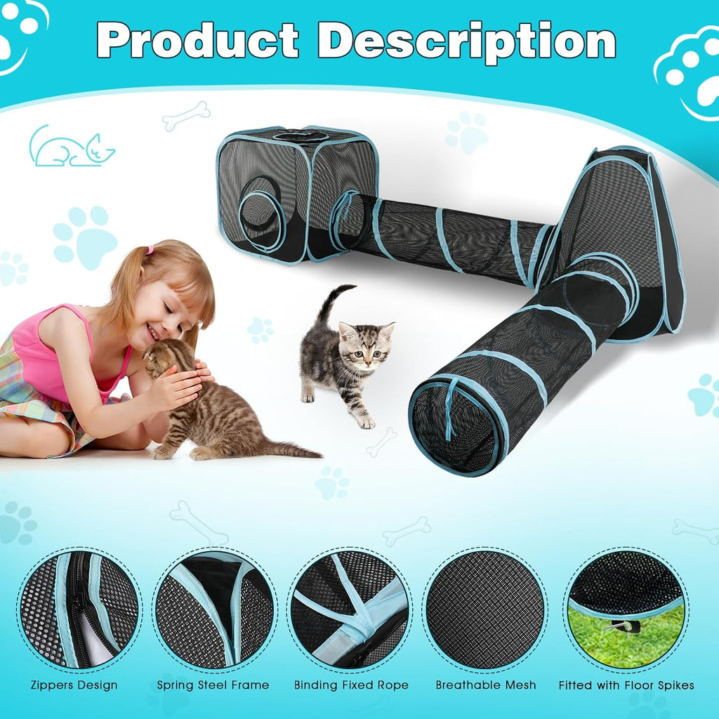 Outdoor Cat Enclosure, 4-in-1 Cat Tent Tunnel Playpen Set