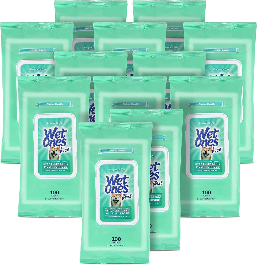Wet Ones for Pets Hypoallergenic Dog Wipes with Vitamins, 100 Count, 12-Pk