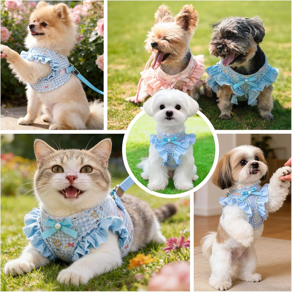 ABRRLO Small Dog Harness and Leash Set,Soft Adjustable Blue Puppy Harness