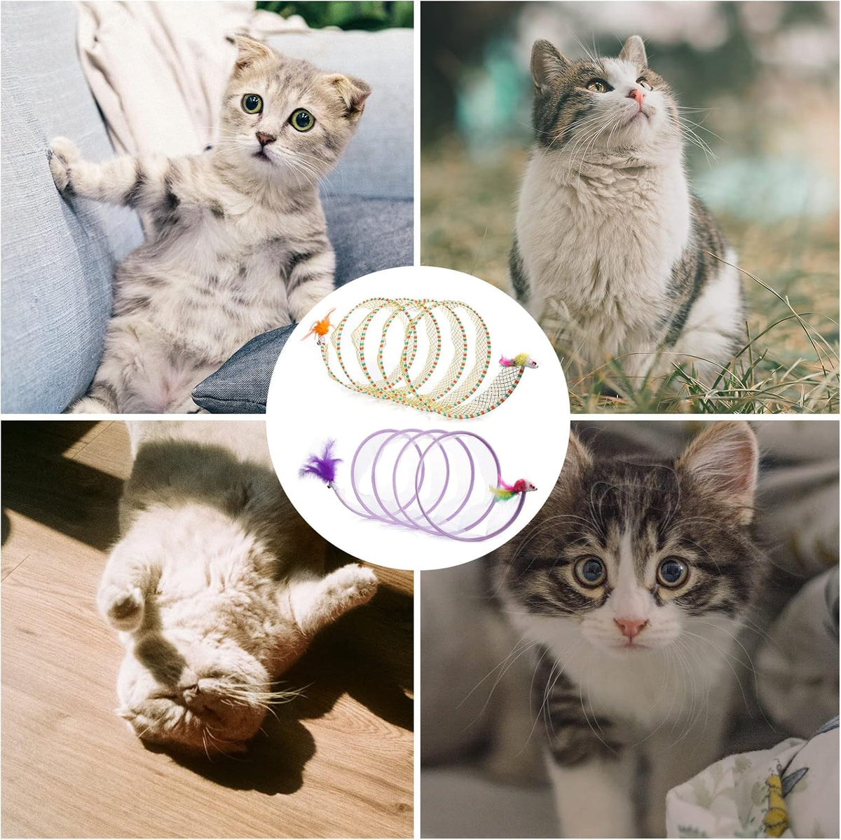 2pcs, Folded Cat Tunnel Spring, 10in Large Portable Cat Toy Spiral Tunnel