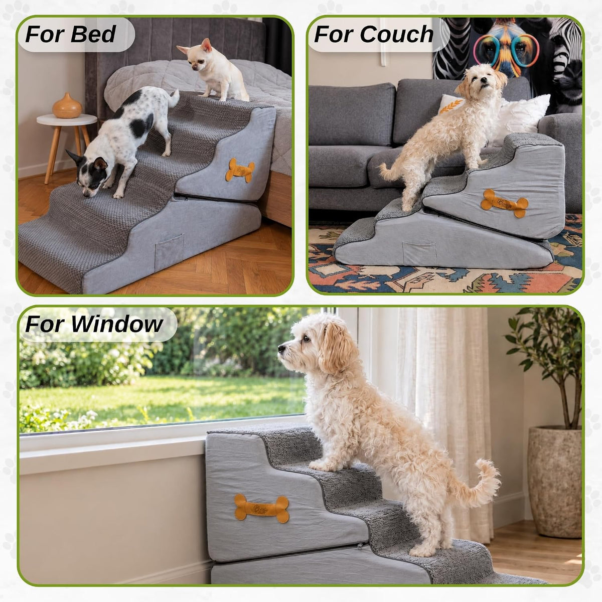 Dog Stairs for Bed & Couch – 2-in-1 Foldable Dog Stairs and Ramp (Gray - 5-Steps)