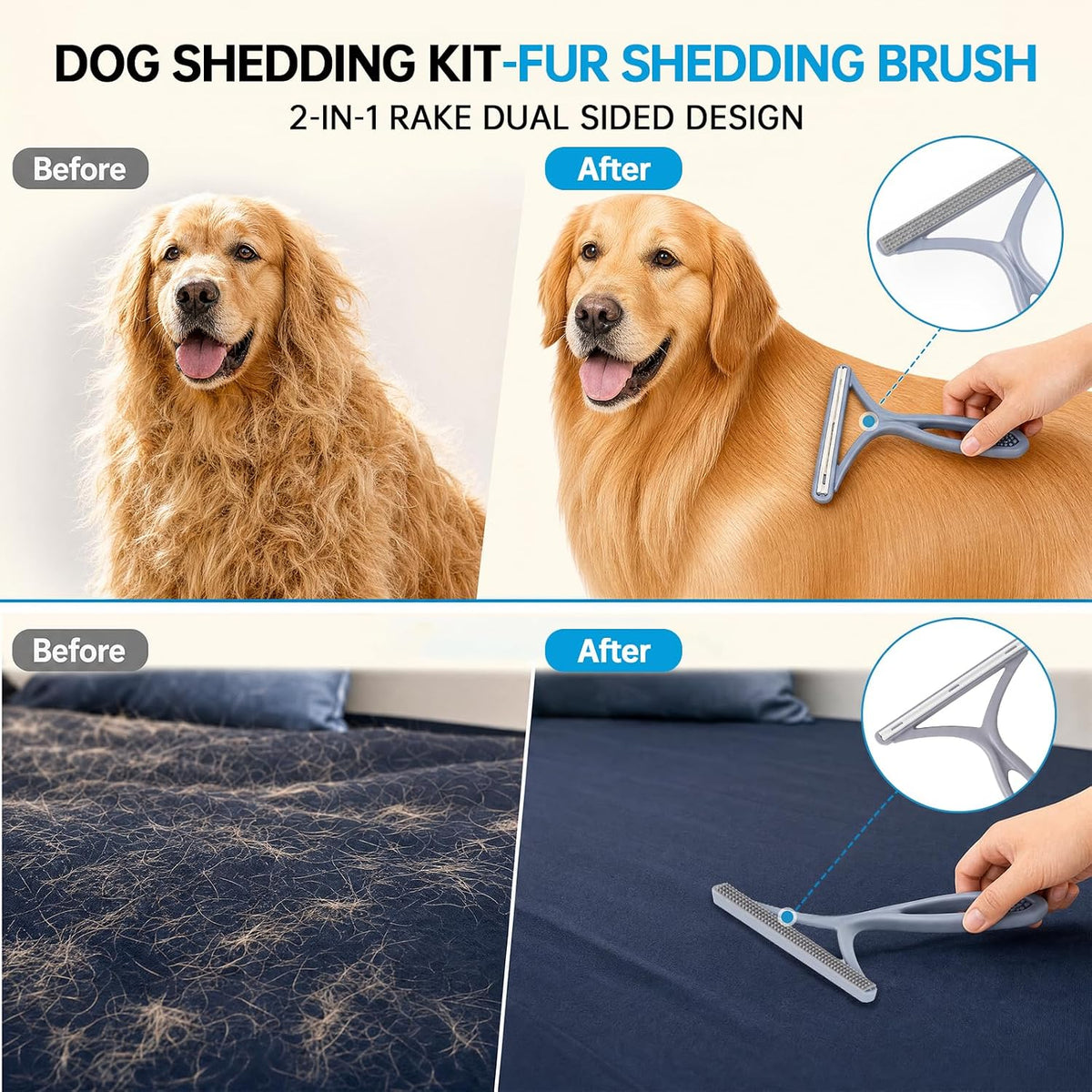 ROZKITCH 3-in-1 Pet Hair Removal Kit, Grooming Glove, Comb & Carpet Scraper