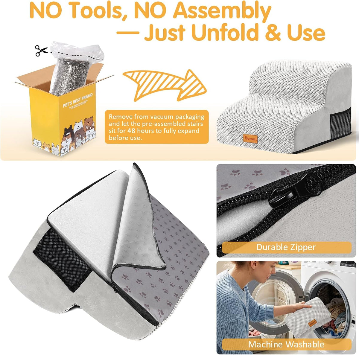 Topmart High Density Foam Pet Steps 2 Tiers,11.8" High,Non-Slip Dog Stairs