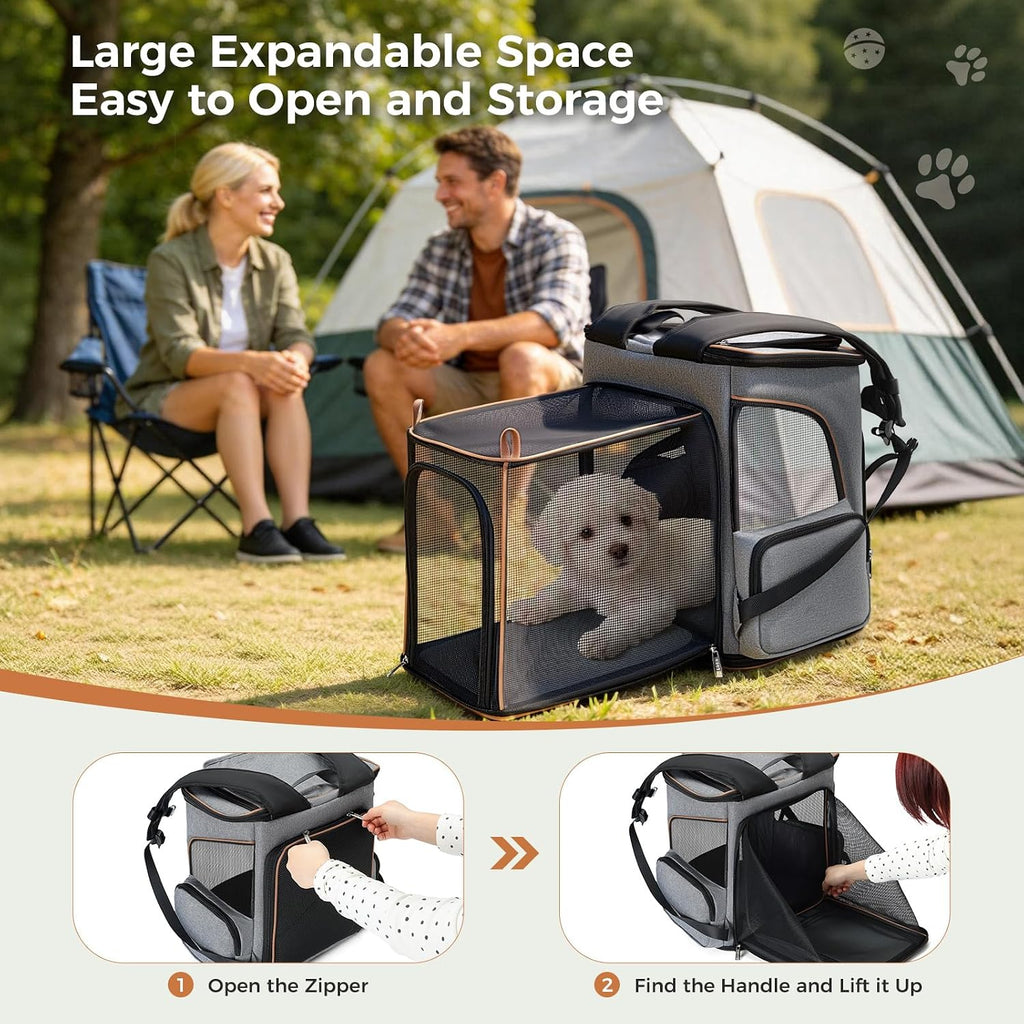 Lekereise Pet Carrier Backpack Expandable Cat Backpack Carrier for Small Dogs Large Cats Puppies, Dog Backpack Carrier for Hiking Travel Outdoor Hold Pets Up to 20 25 Lbs, Grey