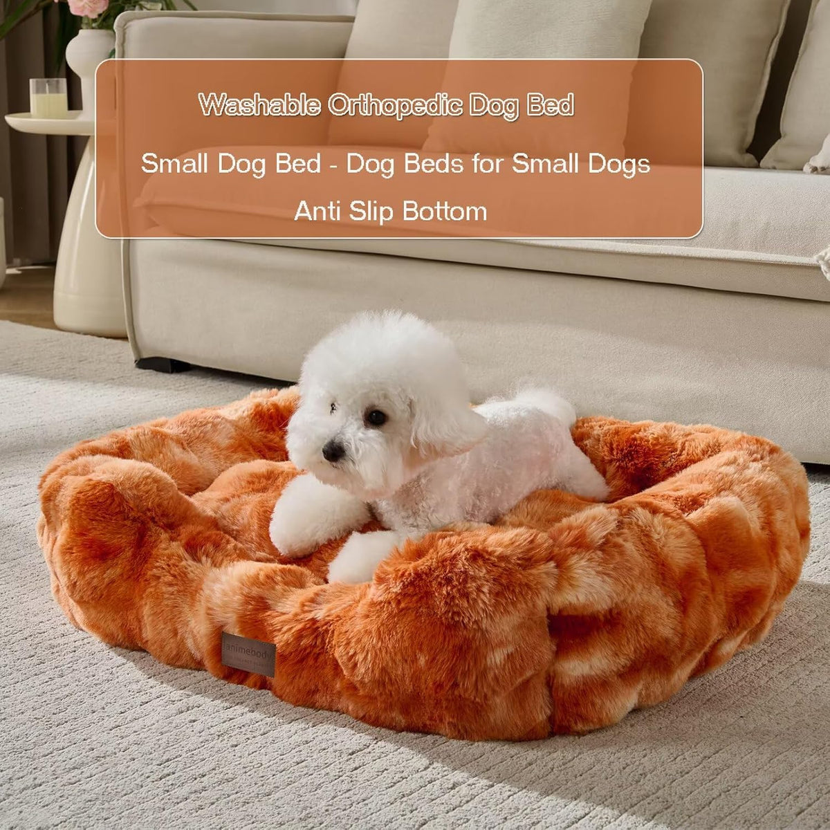 Washable Orthopedic Dog Bed,Rectangle Fleece & Luxury Pet Bed with Removable Zipper Cover & Anti-Slip Bottom,Suitable for Medium Large Dogs,30x25x7.5inches,Tie-dye Burnt Orange