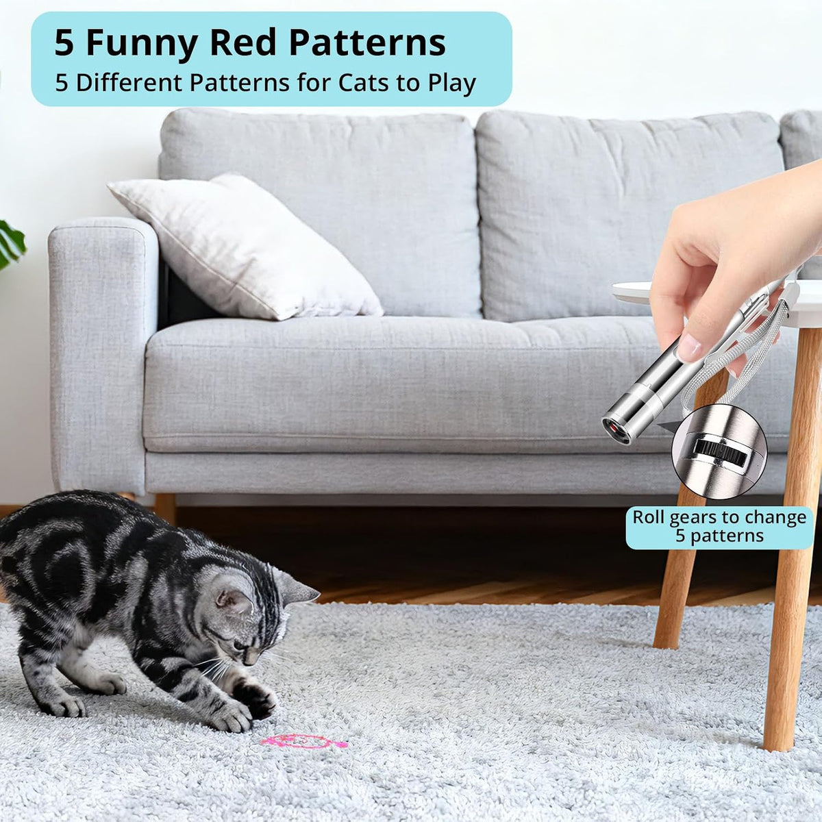 Waputne Cat Toy, 2 Pieces, Rechargeable, 3 Light Modes, 5 Fun Patterns