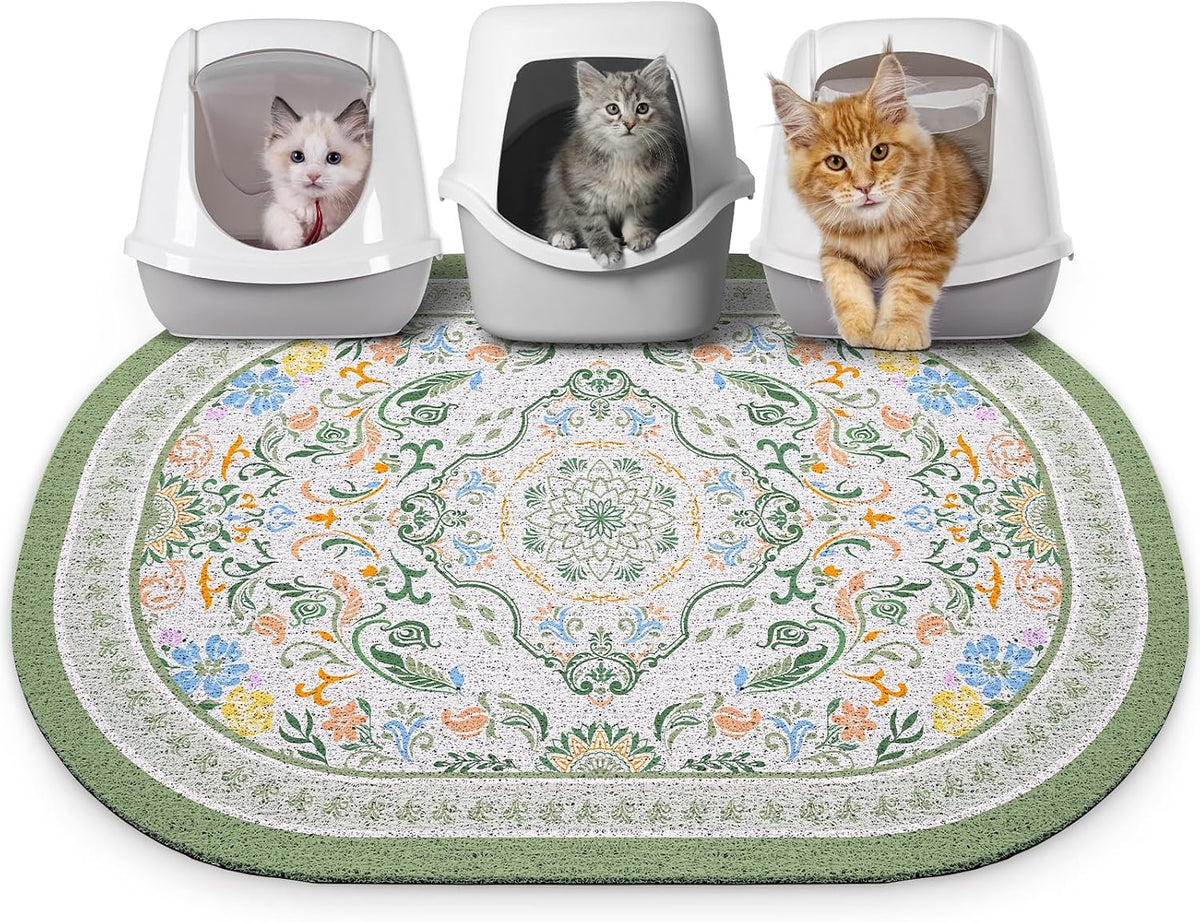 Bienbee Cat Litter Mat, 40" x 30" Dense Trapping Mesh for Litter Boxes | Litter Box Mat with PVC Mesh, Waterproof &Urineproof, Non-Slip Grip, Soft On Kitty Paws and Easy to Clean to Protect Floor