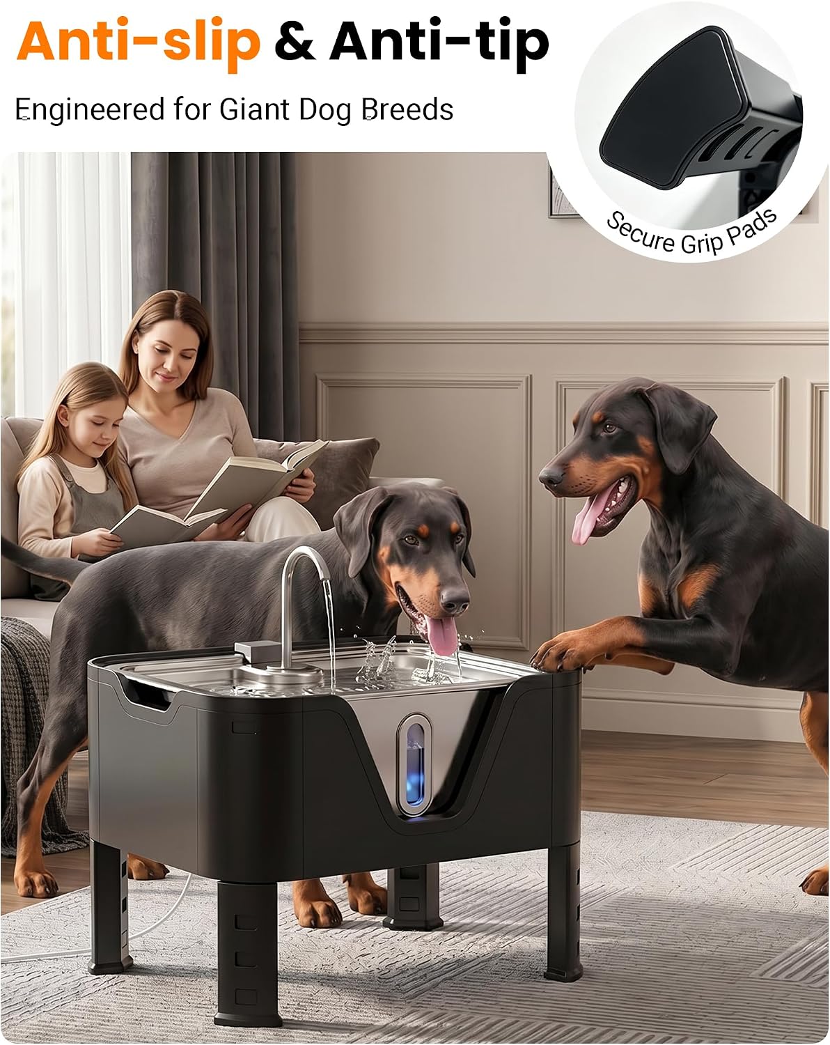 4.75Gal/ 18L Large Dog Water Fountain Elevated Dog Water Bowl & 3 Filters