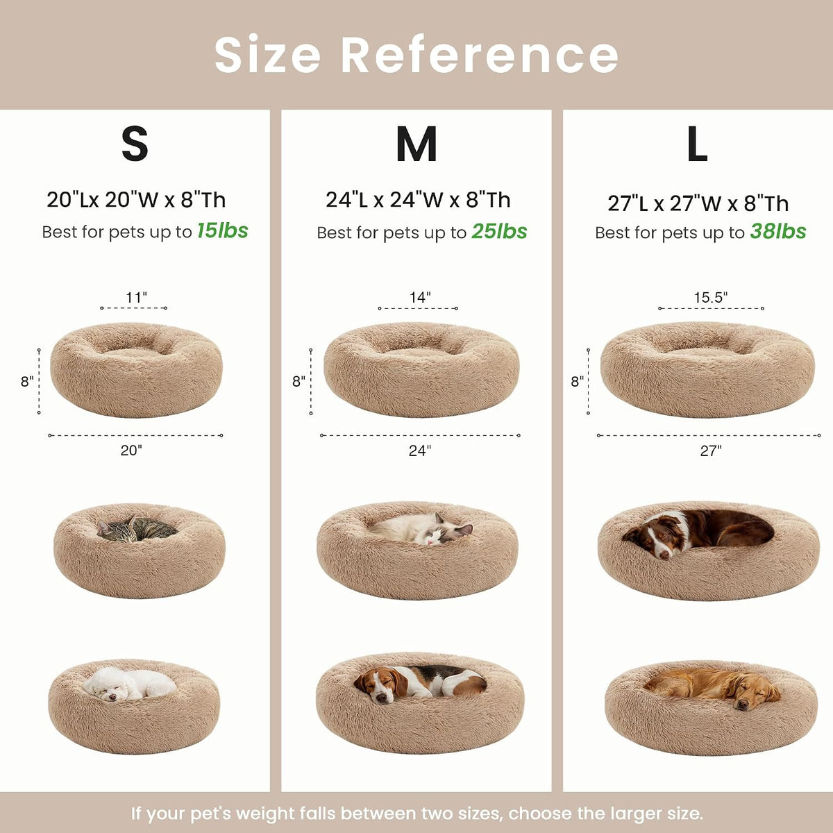 Love's cabin Calming Cat Bed for Indoor Cats, Anti-Anxiety Donut Round Dog Bed,Fluffy Faux Fur Washable Pet Bed for Small Medium Dogs and Cats, Taupe, 24in