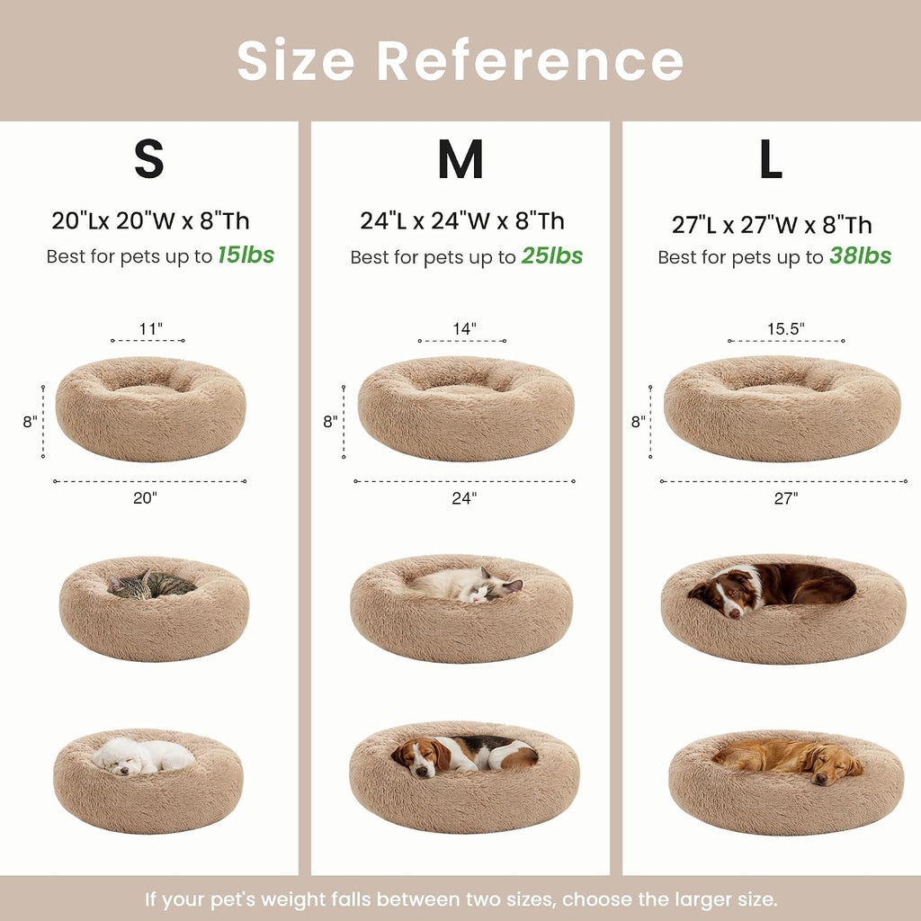 Love's cabin Calming Dog & Cat Bed, Cat Bed for Indoor Cats, Anti-Anxiety Donut Round Bed, Fluffy Warming Pet Bed for Small Medium Dogs and Cats, Beige Taupe 20"/24"