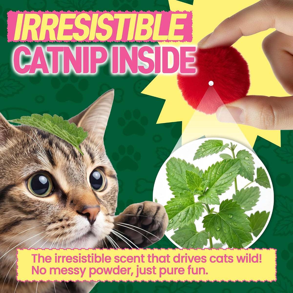 HA SHI Catnip Fur Balls for Indoor Cats, 40 Count, 1.8 Inch