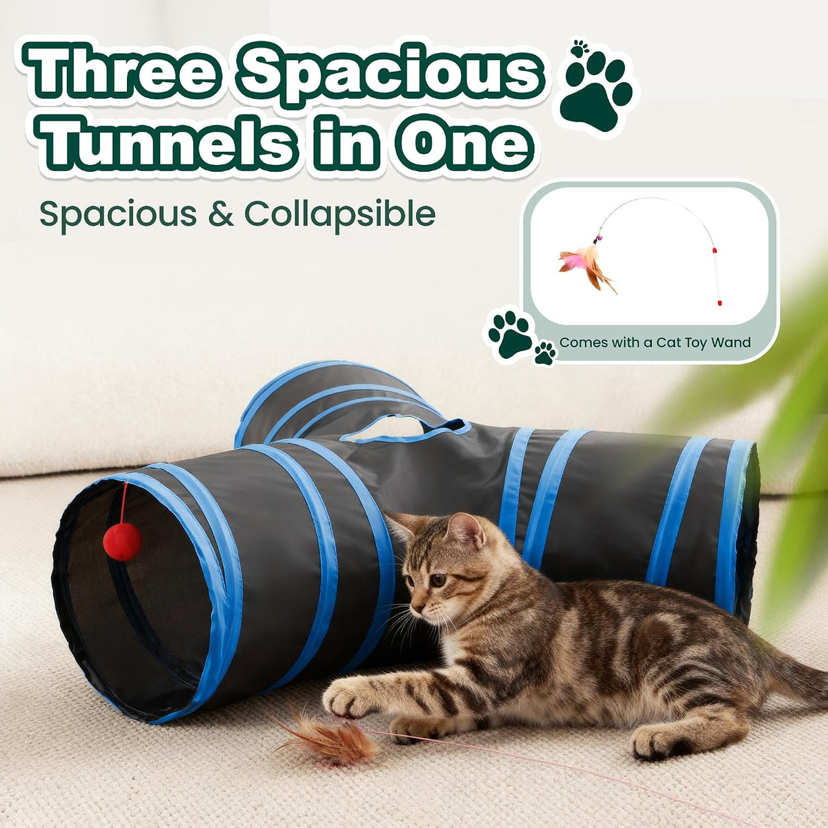 Love's cabin Cat Tunnel for Indoor Cats, 3-Way Collapsible Play Tunnel