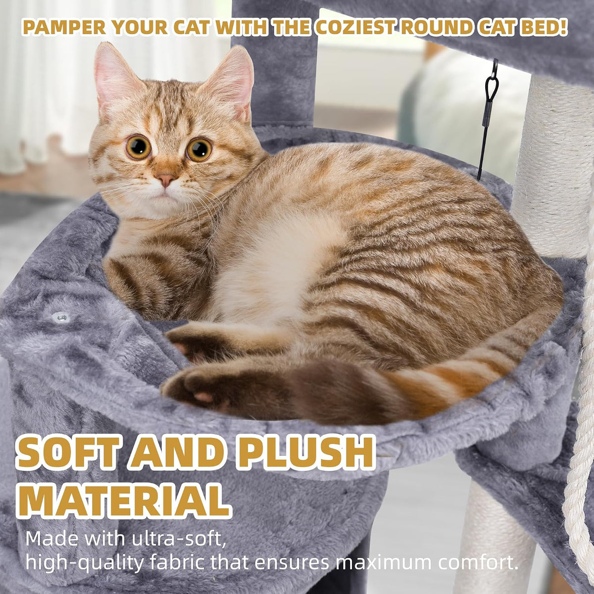 Three Layer Cat Tree with Cat Condo and Two Hammocks,Grey