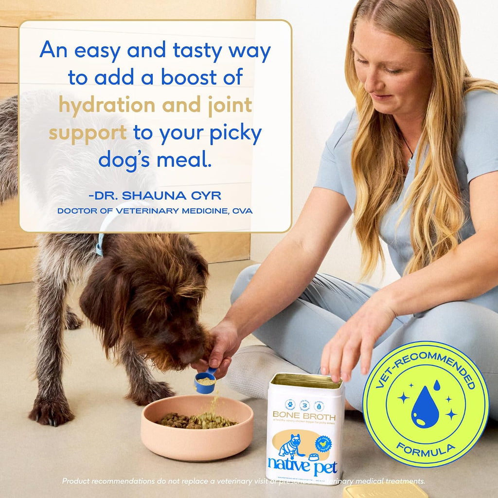 Native Pet Bone Broth for Dogs and Cats - Chicken Bone Broth Powder Dog Food Toppers for Picky Eaters - Provides Extra Nutrition for Joint Strength, Immune Support & Heart Health - 48 Scoops